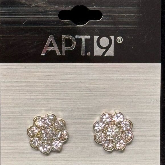 Apt. 9 Silver Crystal Flower Stud Earrings 1/2 inch - Picture 2 of 6